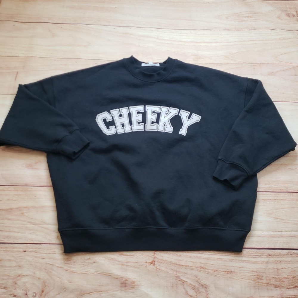 L*SPACE Sweatshirt‎ Womens S/M Black Pullover Fleece Crew Neck CHEEKY Relaxed